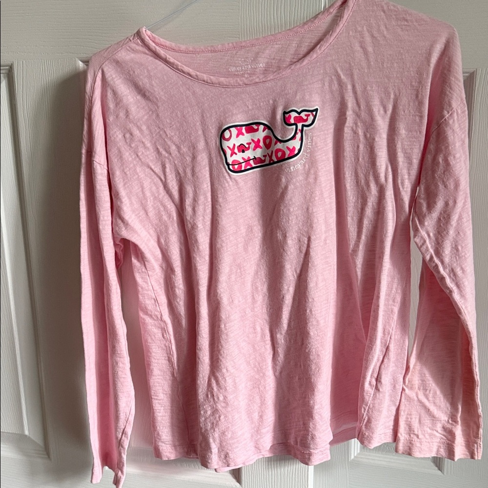 Vineyard Vines Pink Kids Long Sleeve Tee with Whale Design